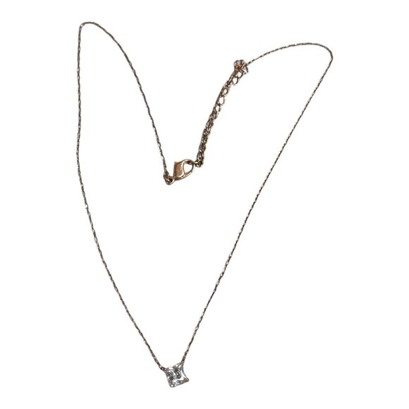 Swarovski Gold Toned Chain Necklace Square Cut Rose Gold CZ Pendant 5510698 - Picture 6 of 9
